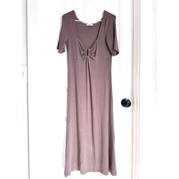 In Loom Dress Womens M Tan Brown Midi Ribbed Stretch Sexy Minimalist Modern - Picture 2 of 7